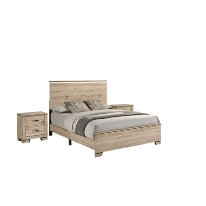 3pc Eastern King Panel Bedroom Set Light Oak  (Bed, 2 Nightstand)