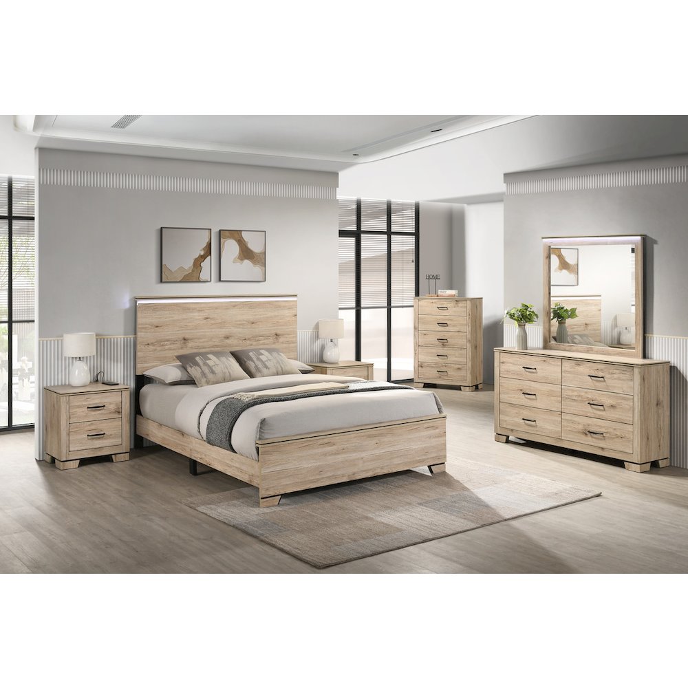 6pc Eastern King Panel Bedroom Set Light Oak