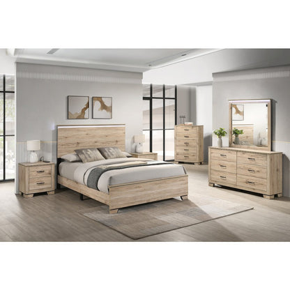 6pc Eastern King Panel Bedroom Set Light Oak