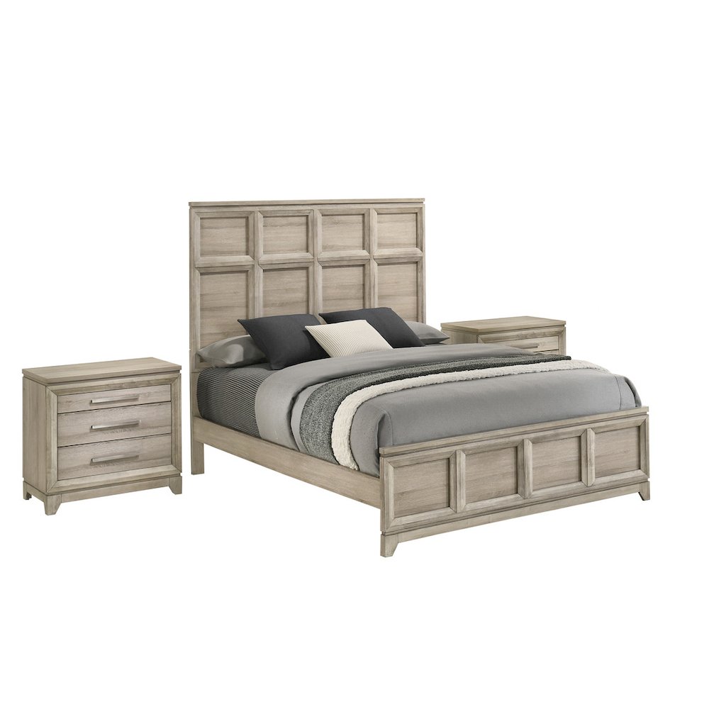 3pc Eastern King Panel Bedroom Set Weathered Greige  (Bed, 2 Nightstand)