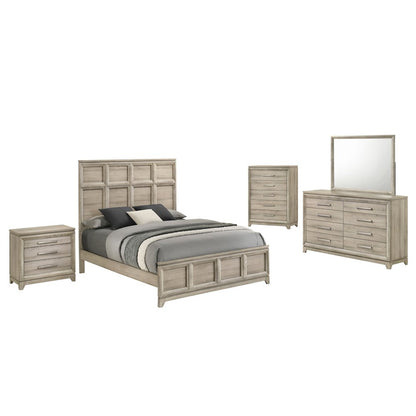 5pc Bedroom Set Weathered Greige  (Bed, Dresser, Mirror,1 Nightstand, Chest)