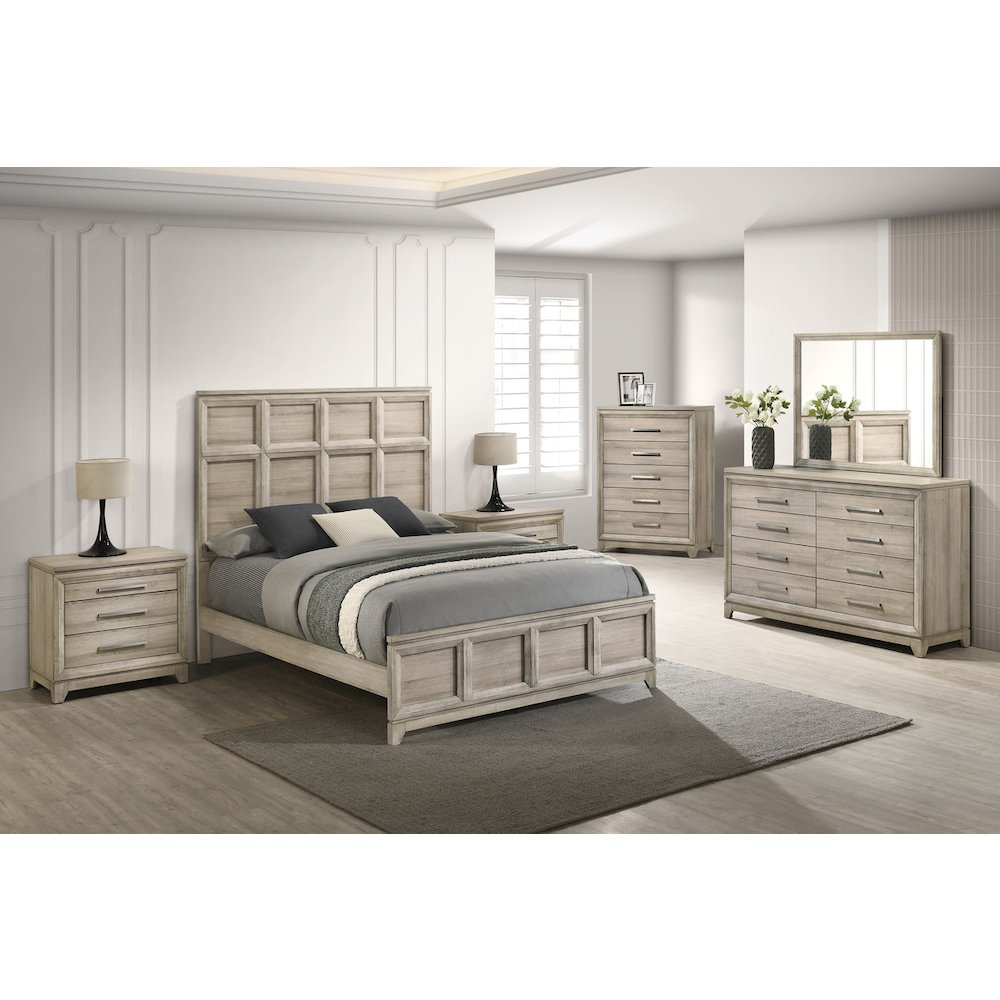 6pc Bedroom Set Weathered Greige (Bed, Dresser, Mirror,2 Nightstand, Chest)
