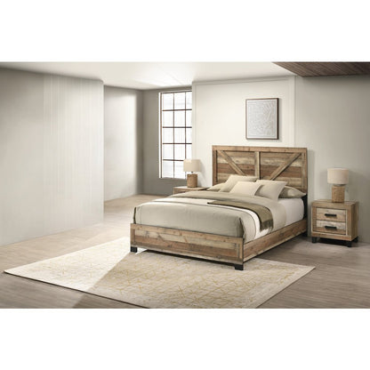 3pc Queen Panel Bedroom Set Weathered Brown Pine color (Bed, 2 Nightstand)