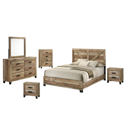 6pc Eastern King Panel Bedroom Set Weathered Brown Pine color