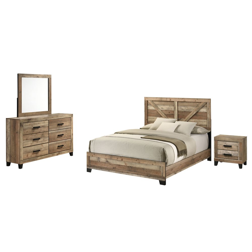 4pc Eastern King Panel Bedroom Set Weathered Brown Pine color
