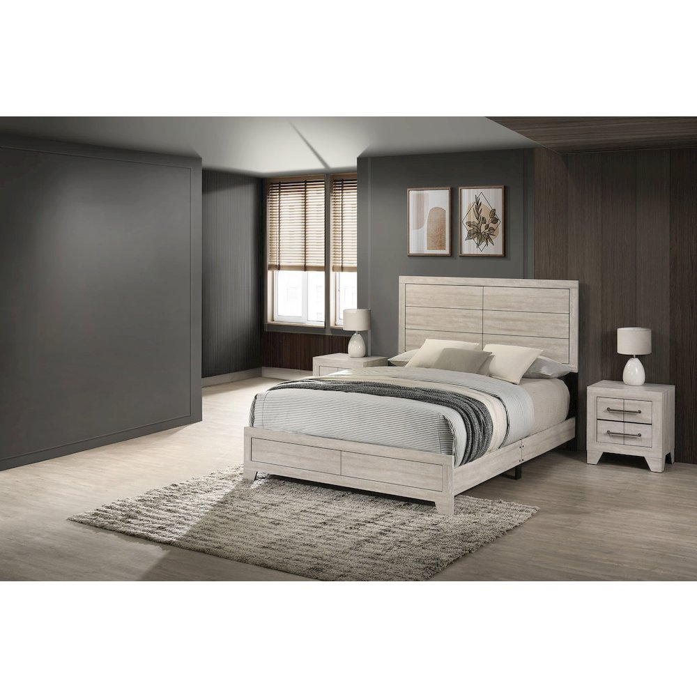 3pc Eastern King Panel Bedroom Set Rustic Gray Oak color (Bed, 2 Nightstand)