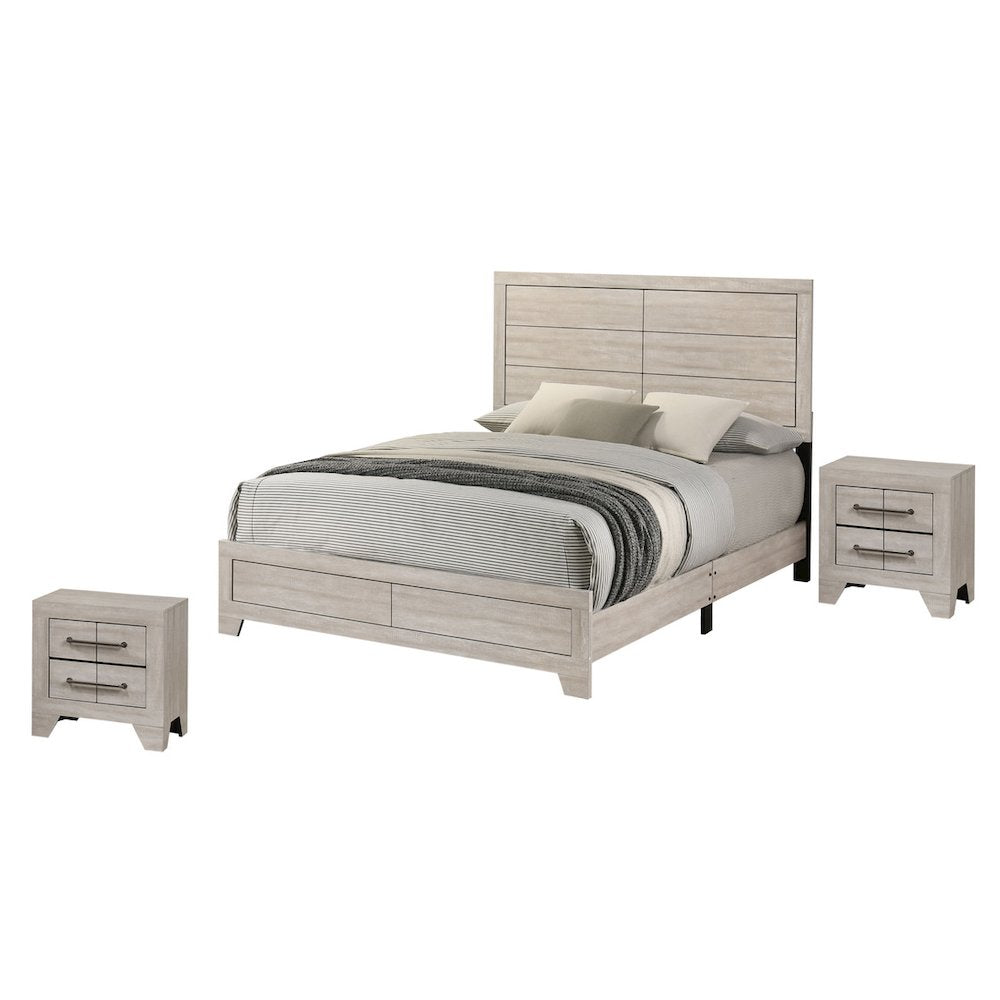 3pc Eastern King Panel Bedroom Set Rustic Gray Oak color (Bed, 2 Nightstand)