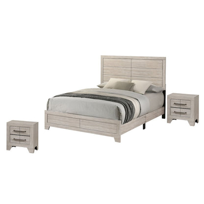 3pc Eastern King Panel Bedroom Set Rustic Gray Oak color (Bed, 2 Nightstand)