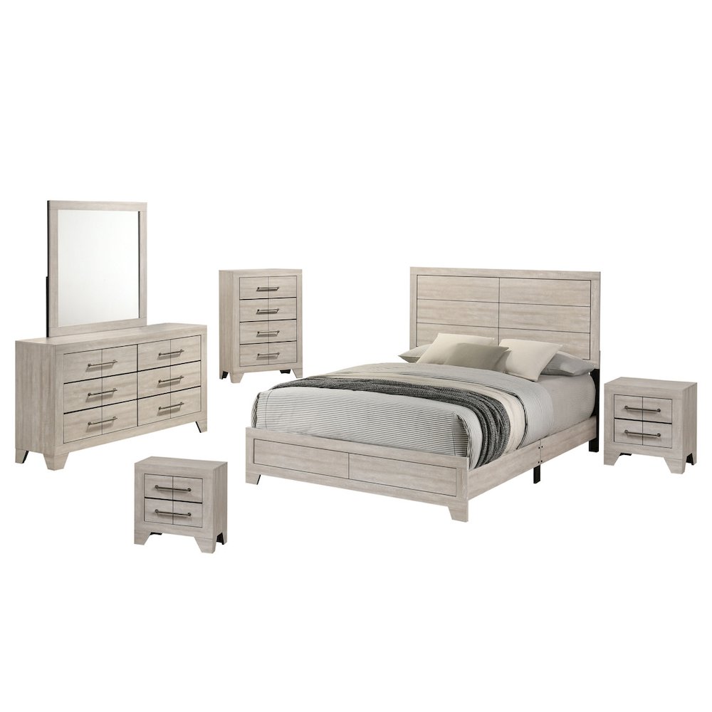 6pc Eastern King Panel Bedroom Set Rustic Gray Oak color