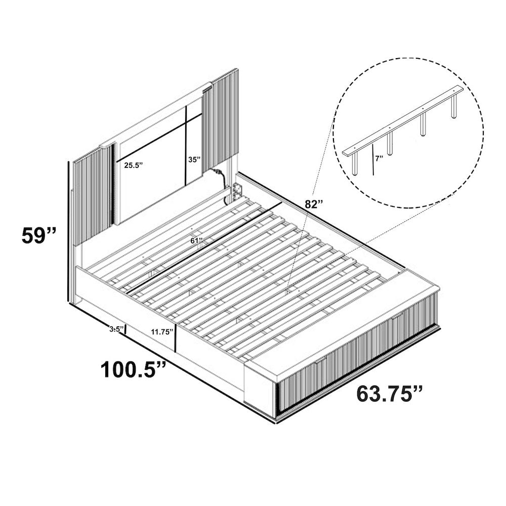 Queen Whiter Platform Bed Frame with LED on Headboard and Footboard