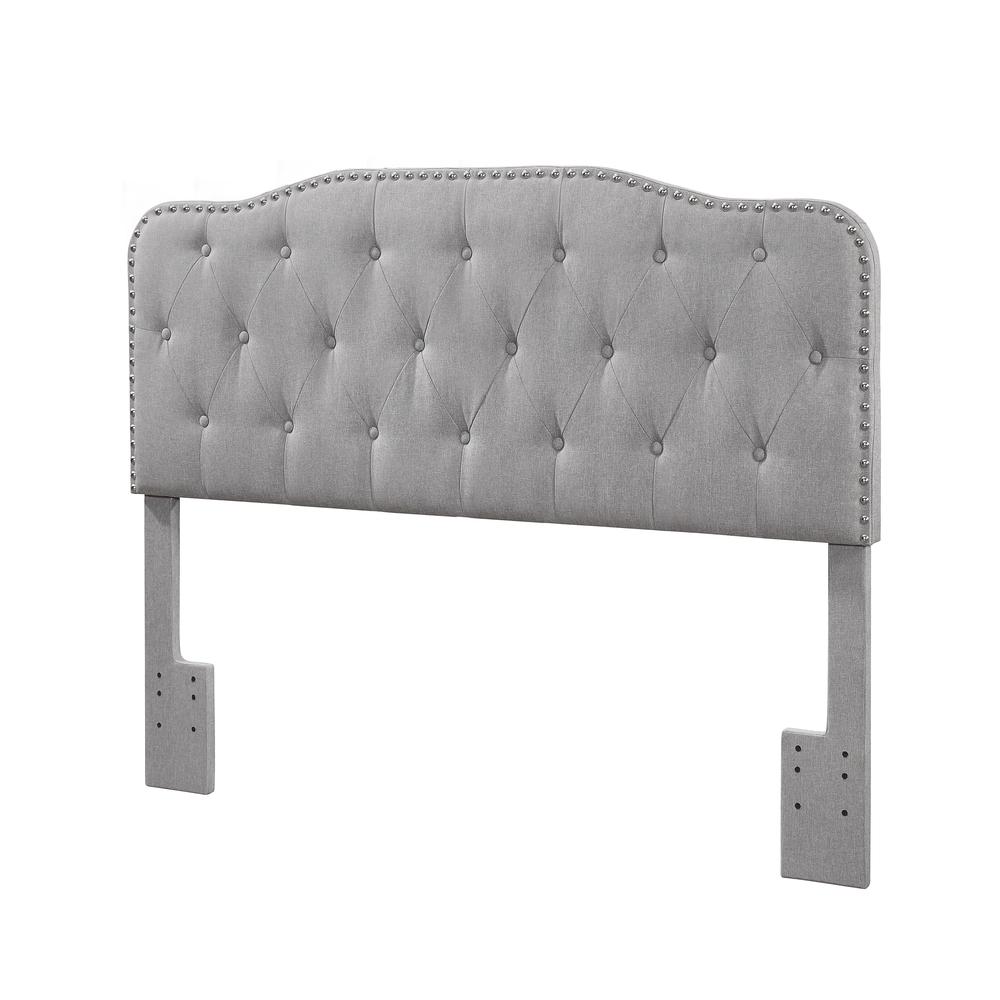 Gray Linen Uph. Panel Bed with Silver Nailhead- Full