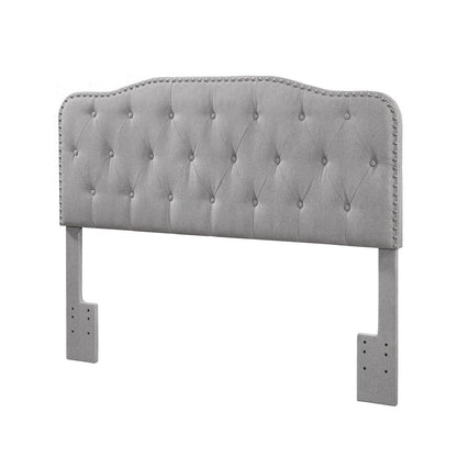 Gray Linen Uph. Panel Bed with Silver Nailhead- Full