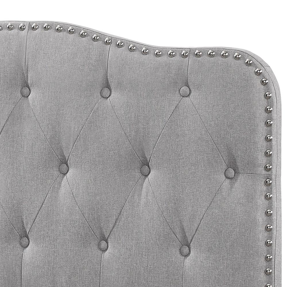 Gray Linen Uph. Panel Bed with Silver Nailhead- Full