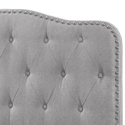 Gray Linen Uph. Panel Bed with Silver Nailhead- Full