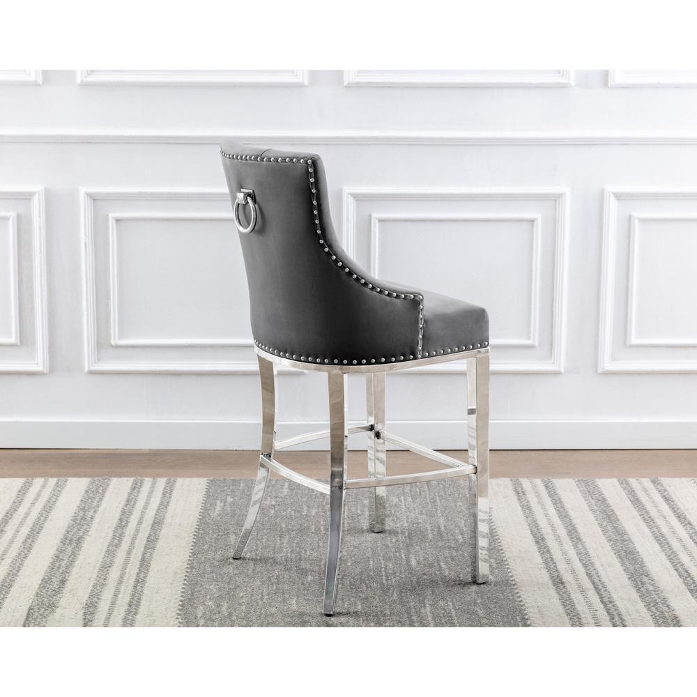 29" Dark Grey velvet barstool with a silver color base (SET OF 2)