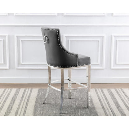 29" Dark Grey velvet barstool with a silver color base (SET OF 2)