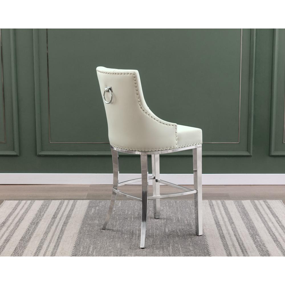29" Cream velvet barstool with a silver color base (SET OF 2)