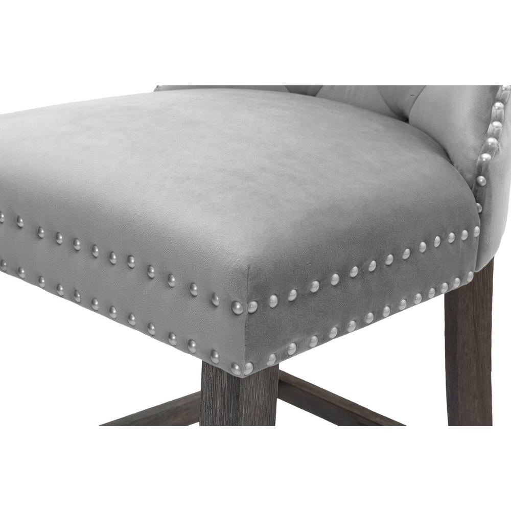29" Tufted Velvet Upholstered Bar stool in Weathered Grey, Set of 2