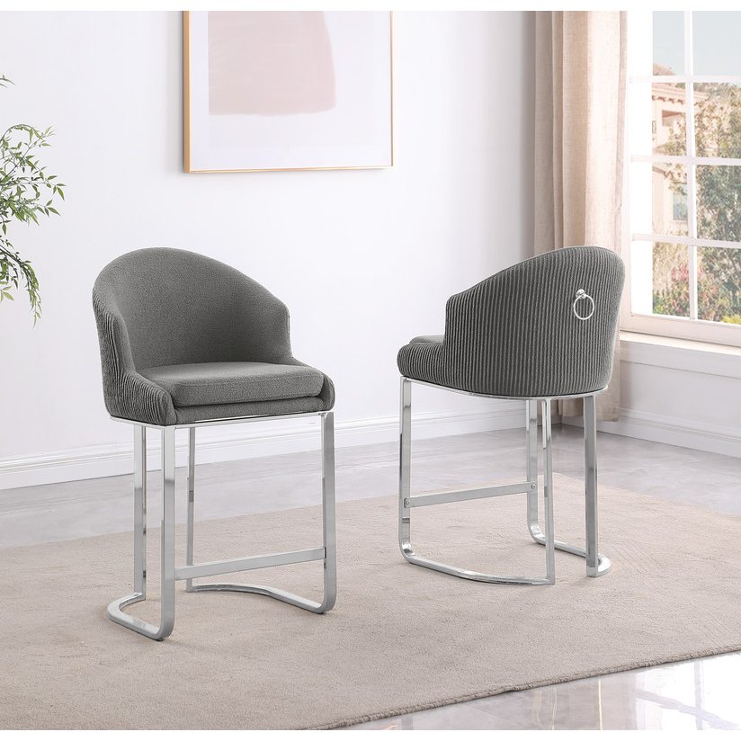 Best Quality Furniture Gray With Silver Barstool. Set Of Two