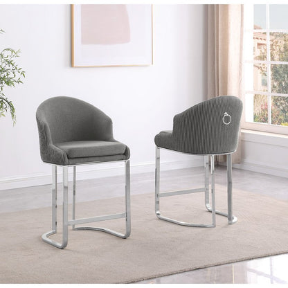 Best Quality Furniture Gray With Silver Barstool. Set Of Two