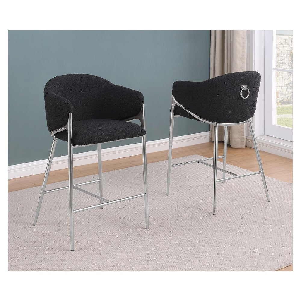 Black barstools (29") in boucle fabric and Silver chrome base (SET OF 2)