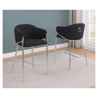 Black barstools (29") in boucle fabric and Silver chrome base (SET OF 2)
