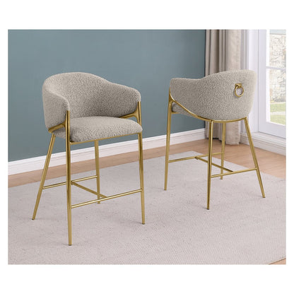 Gray barstools (29") in boucle fabric and gold chrome base (SET OF 2)