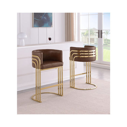 Leaather-Aire Mocha Counterheights 24" with Gold Chrome (Set of 2)