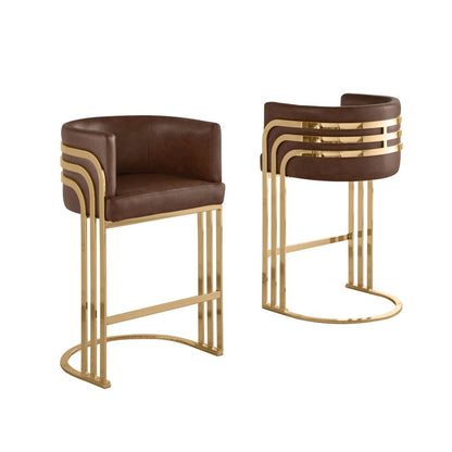 Leaather-Aire Mocha Counterheights 24" with Gold Chrome (Set of 2)