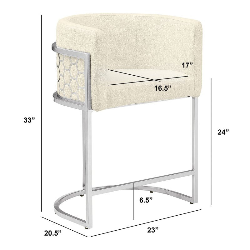 Honeycomb back barrel chair in Cream with silver base, Set of 2