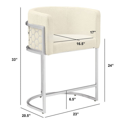Honeycomb back barrel chair in Cream with silver base, Set of 2