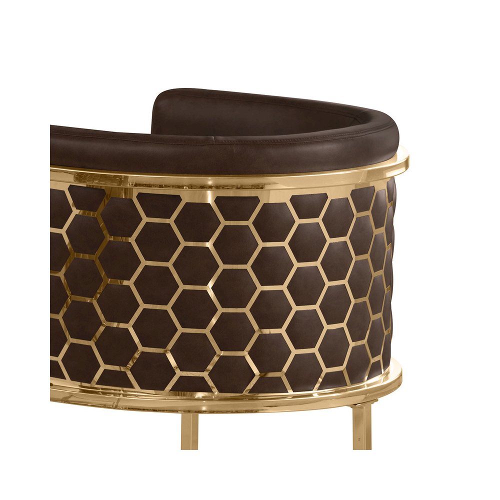 Espresso Leather-Aire Fabric Counterheight with Gold Chrome Base (Set of 2)