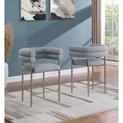 Gray teddy fur upholstered counter high chairs, SET OF 2