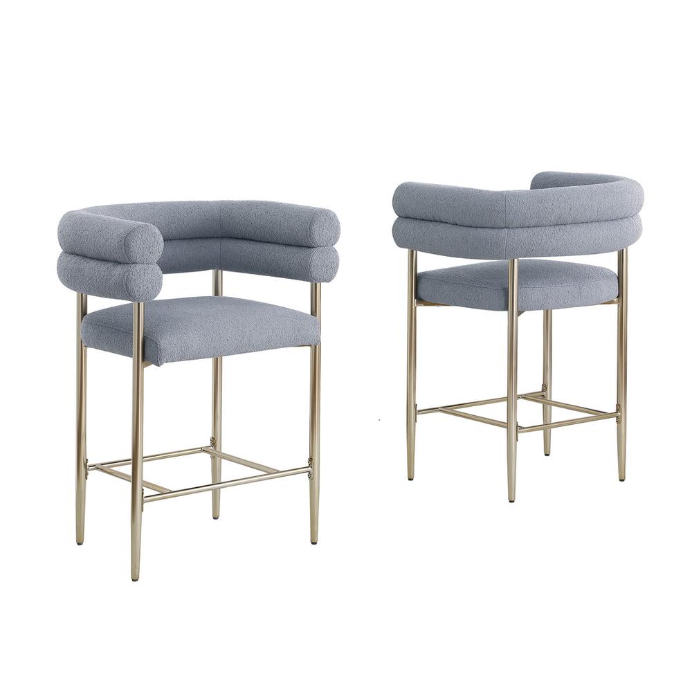 Gray teddy fur upholstered counter high chairs, SET OF 2