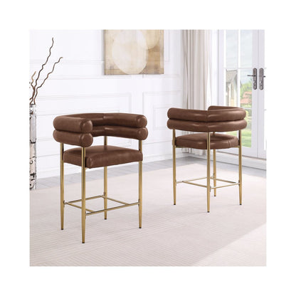 Mocha Leather-Aire Fabric Counterheight with Gold Chrome Base (Set of 2)