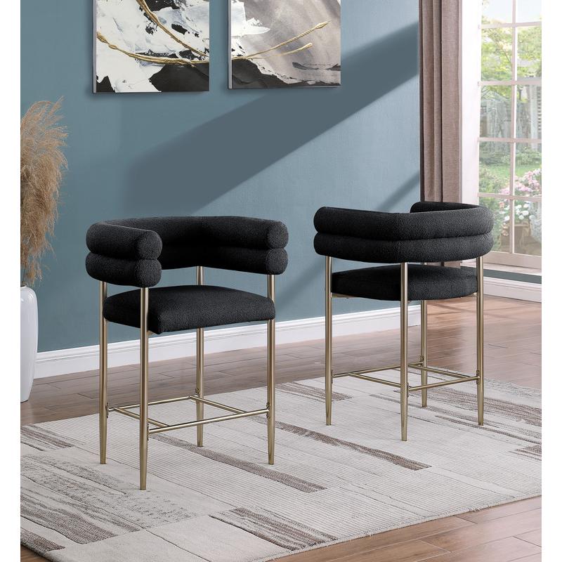 Black teddy fur upholstered counter high chairs, SET OF 2