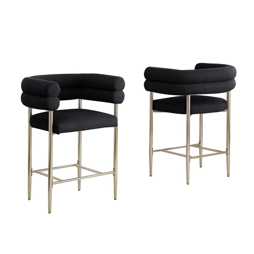 Black teddy fur upholstered counter high chairs, SET OF 2