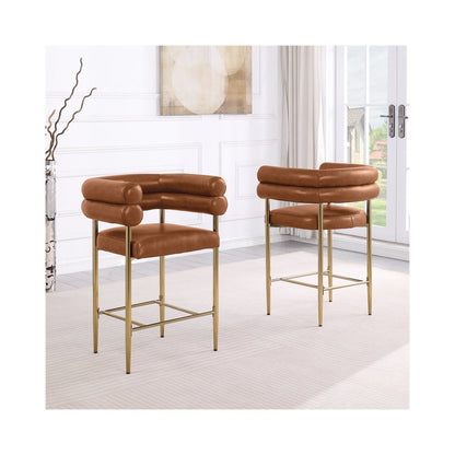 Toffee Leather-Aire Fabric Counterheight with Gold Chrome Base (Set of 2)