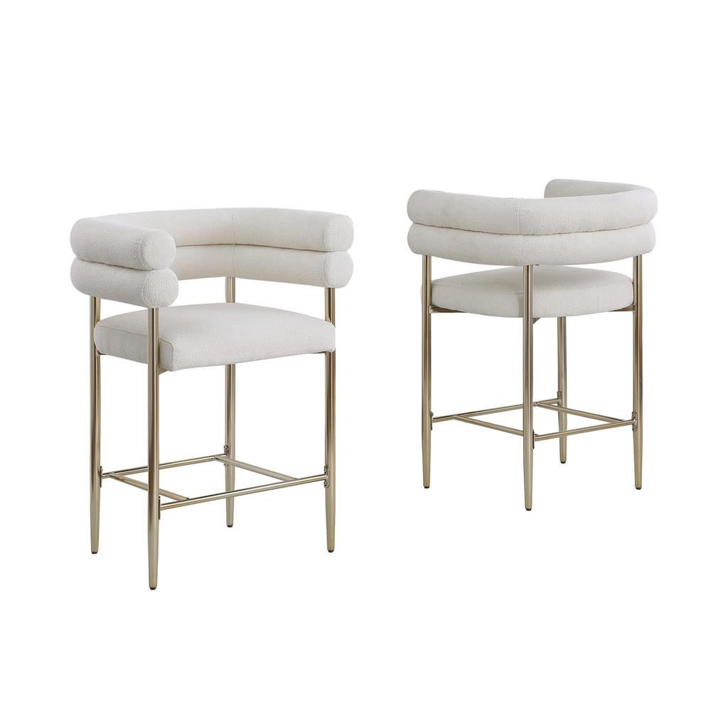 Beige teddy fur upholstered counter high chairs, SET OF 2