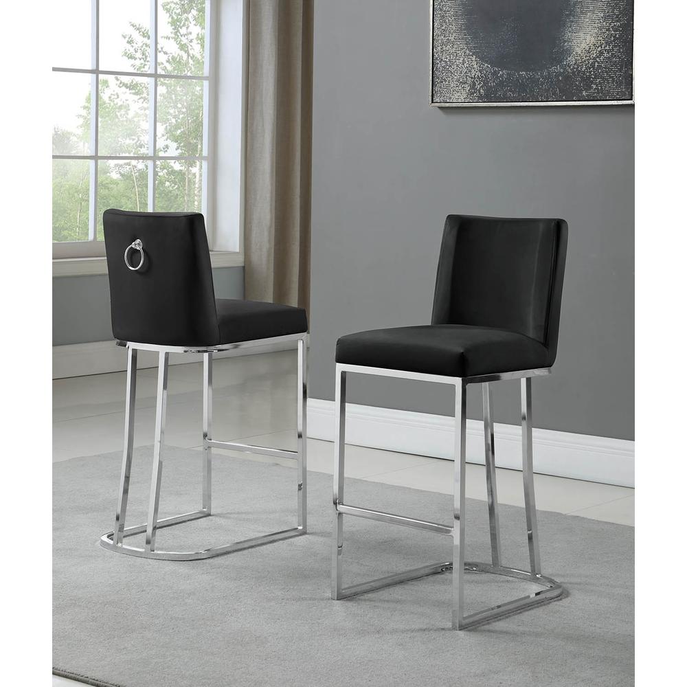 24" Velvet Counter Stool, Black, Chrome Base (Set of 2)