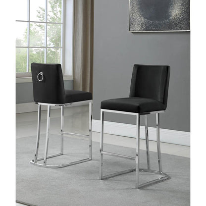 24" Velvet Counter Stool, Black, Chrome Base (Set of 2)