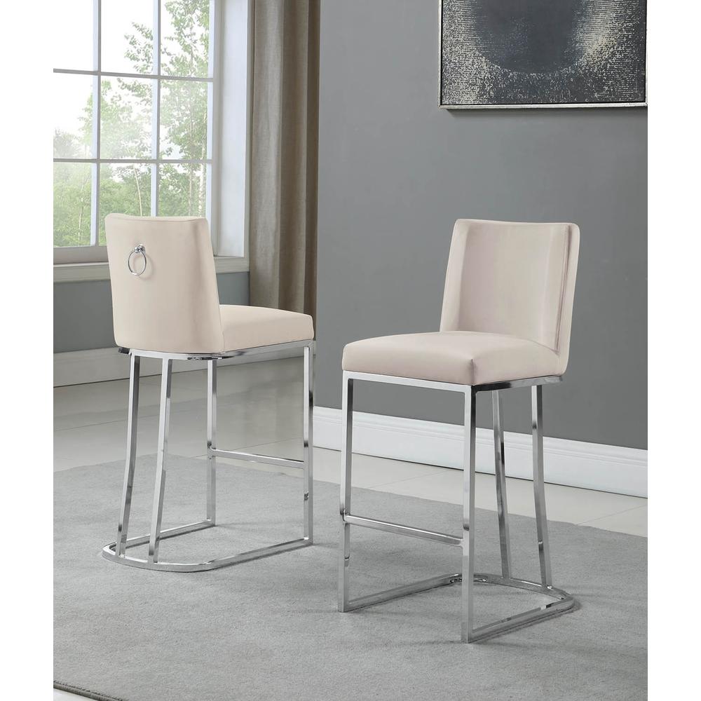 24" Velvet Counter Stool, Beige, Chrome Base (Set of 2)