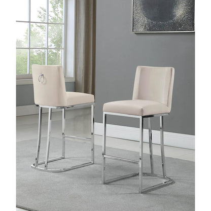 24" Velvet Counter Stool, Beige, Chrome Base (Set of 2)