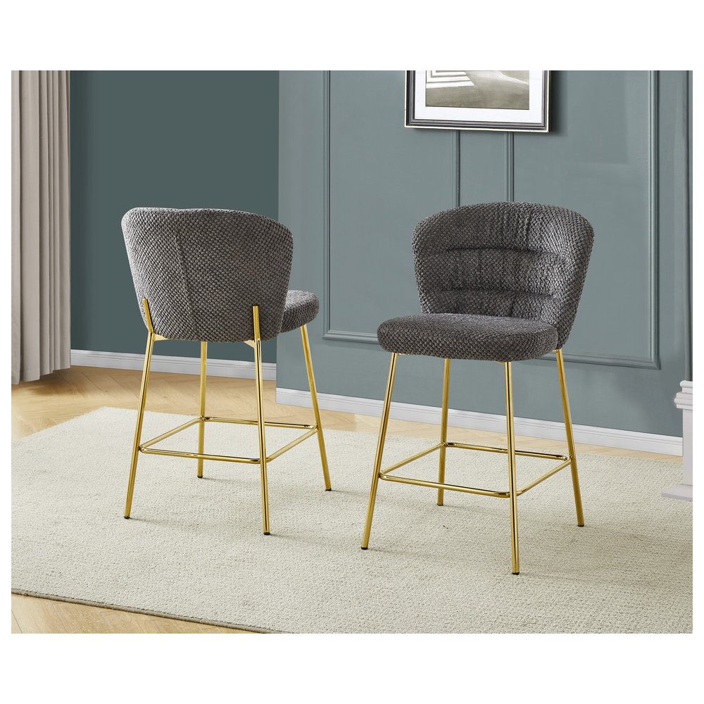 Dark Gray With Gold Base Counter-Height Chair, Set Of 2