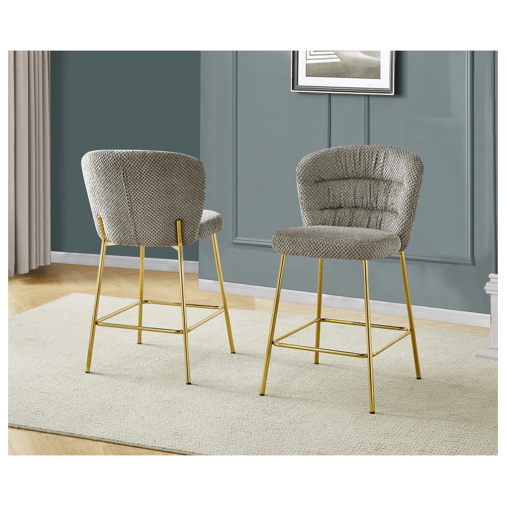 Gray With Gold Base Counter-Height Chair, Set Of 2