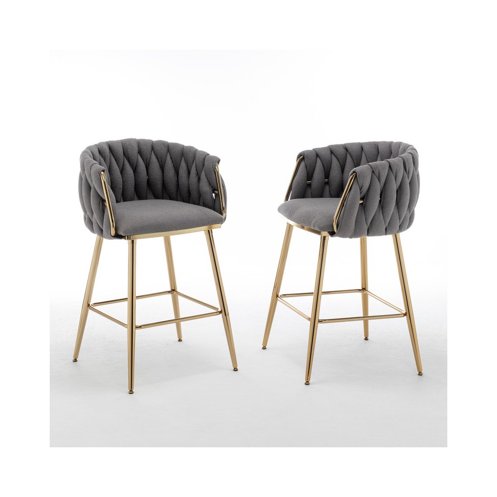 Dark Grey Boucle Fabric With Gold Base Counter-Height, Set Of 2