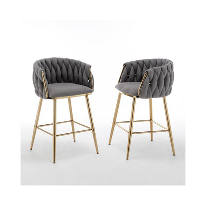 Dark Grey Boucle Fabric With Gold Base Counter-Height, Set Of 2
