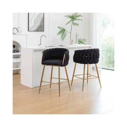 Black Boucle Fabric With Gold Base Counter-Height, Set Of 2