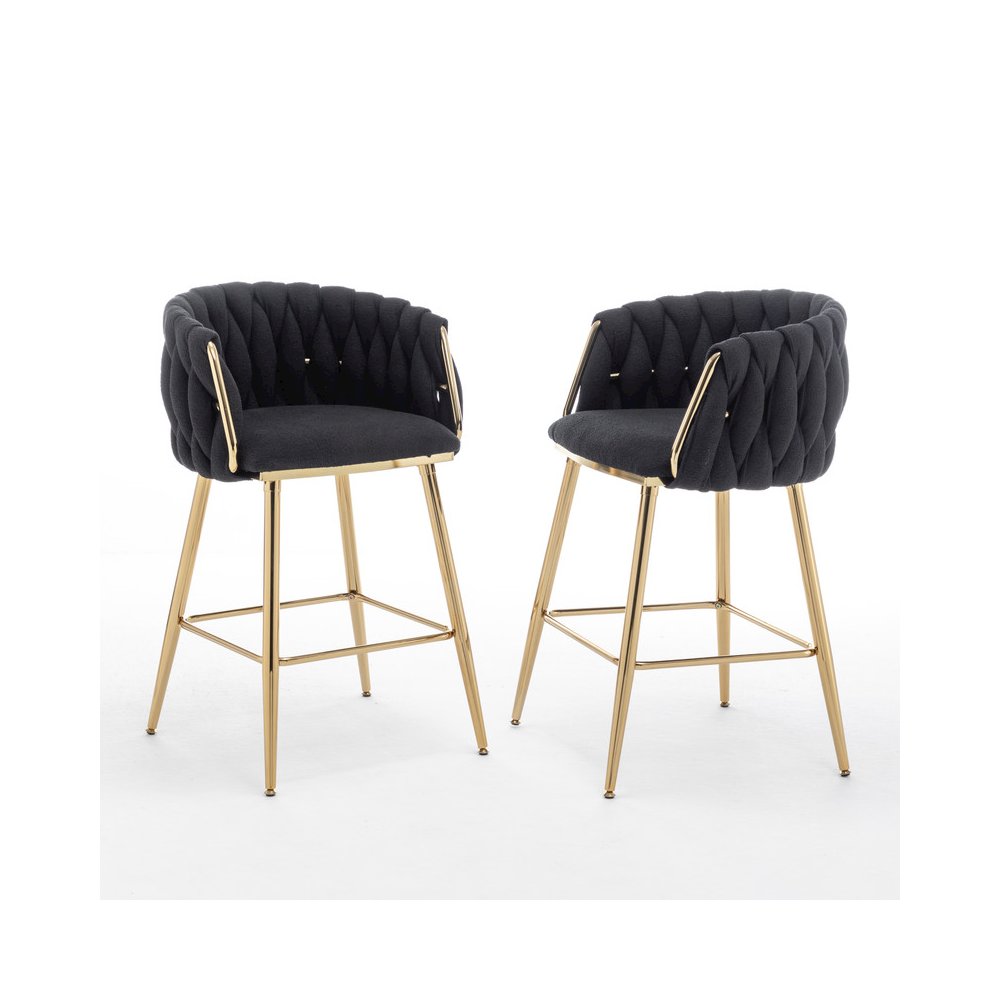 Black Boucle Fabric With Gold Base Counter-Height, Set Of 2