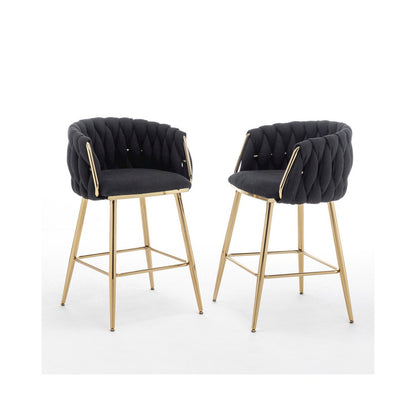 Black Boucle Fabric With Gold Base Counter-Height, Set Of 2